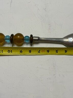 Decorative Beaded Handle Spoon - Amber and Aqua Glass
